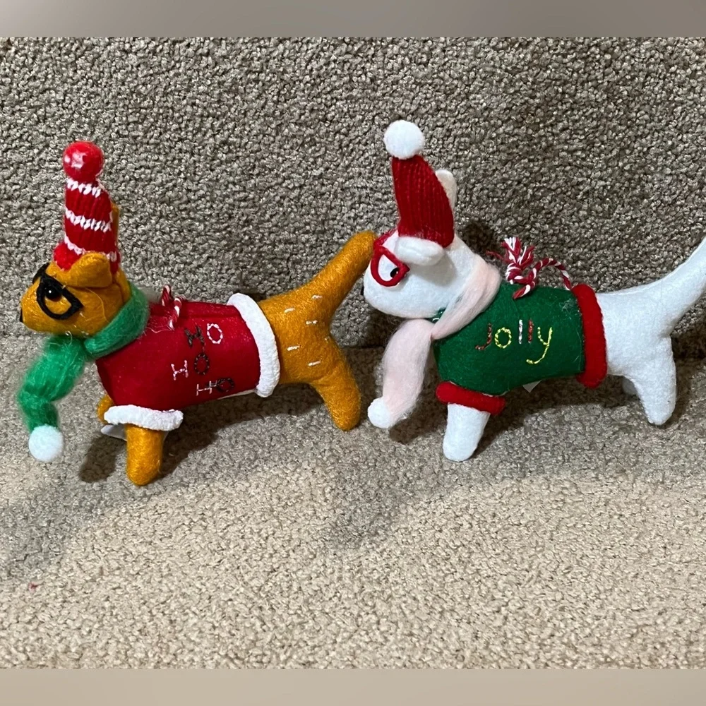 Target Wondershop Christmas 2023 Felt 2 Dog Ornaments with Sweaters & Scarfs